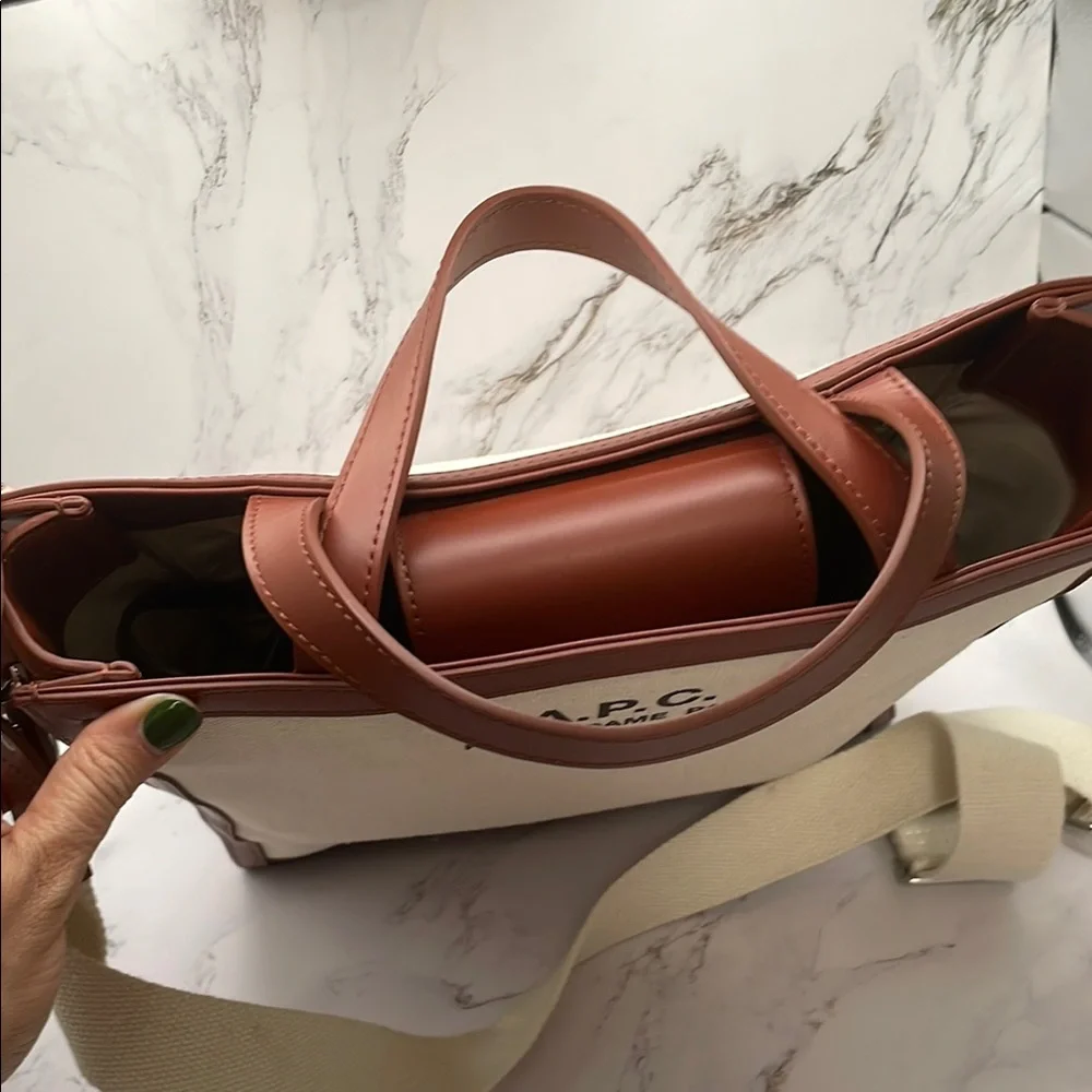 A.P.C. Tan and Cream Canvas Messenger Bag